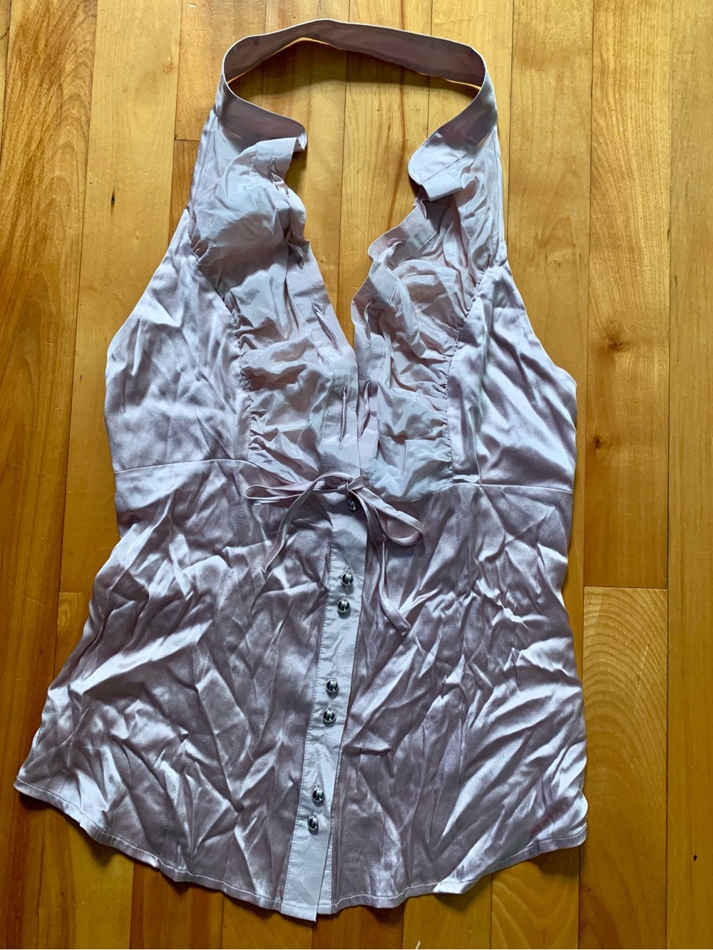 Marciano Balletcore/Coquette Girl Light Pink Satin Halter Button-Front Chemise